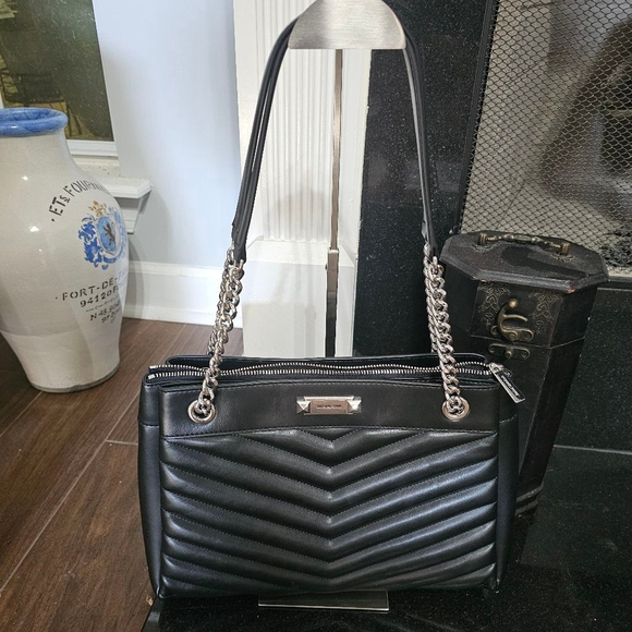 Women's Michael Kors Whitney Black Quilted Chain Shoulder Tote Bag One Size
